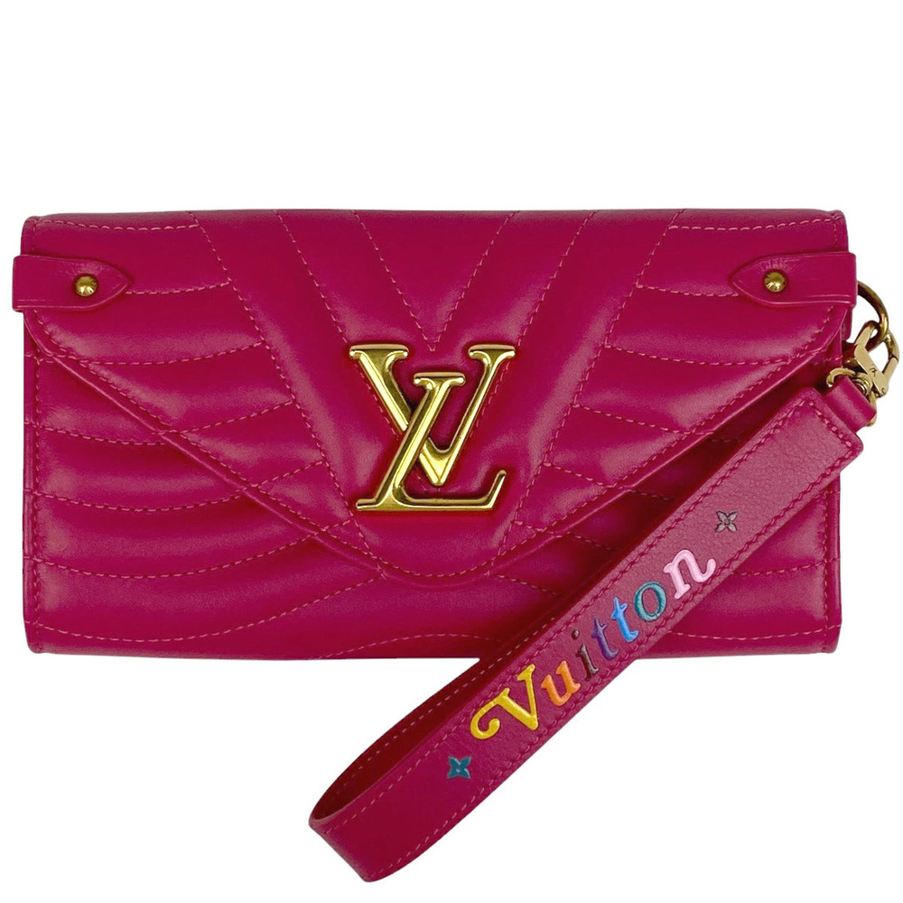 Louis Vuitton Wave Long Wallet Bi fold Billfold Wallet Leather Freesia Pink